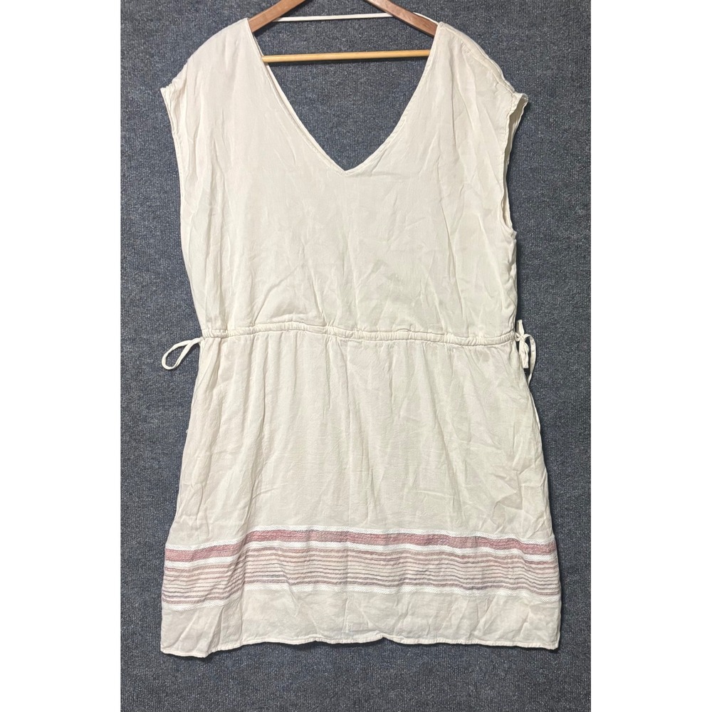 Universal Thread Women Cream V Neck Drawstring Waist Dress Size‎ 2X Cotton Blend